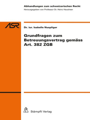cover image of Grundfragen zum Betreuungsvertrag gemäss Art. 382 ZGB